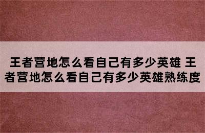 王者营地怎么看自己有多少英雄 王者营地怎么看自己有多少英雄熟练度